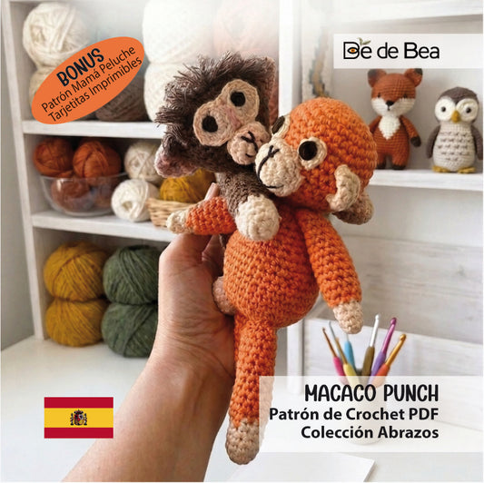 Patrón de Crochet PDF - Macaco Punch + Mamá Peluche + Tarjetitas imprimibles